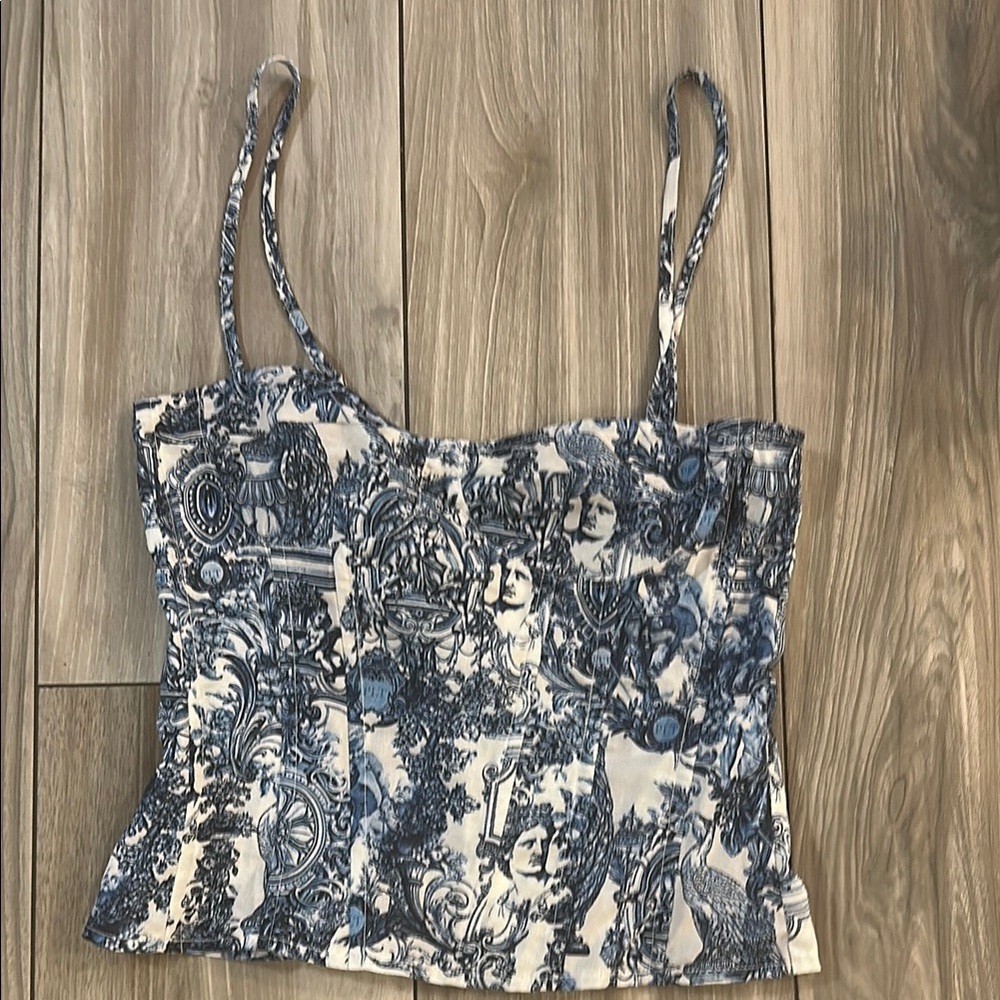 Blue and White Women's Top